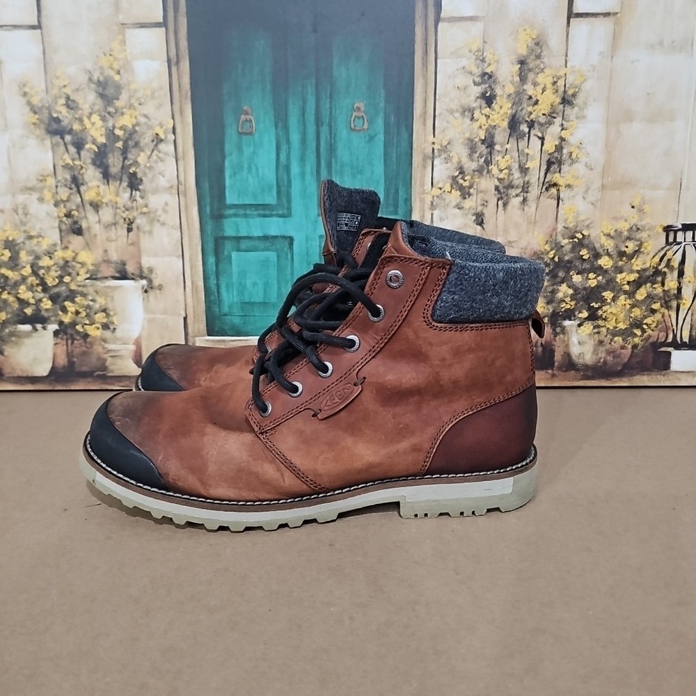 KEEN Mens Size 10 The Slater II Brown Leather Utility Ankle Boots